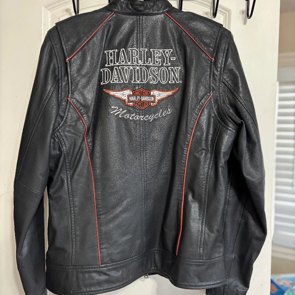Harley-Davidson Women's Epoch Leather Jacket Black with Orange piping Size XL - Picture 1 of 16